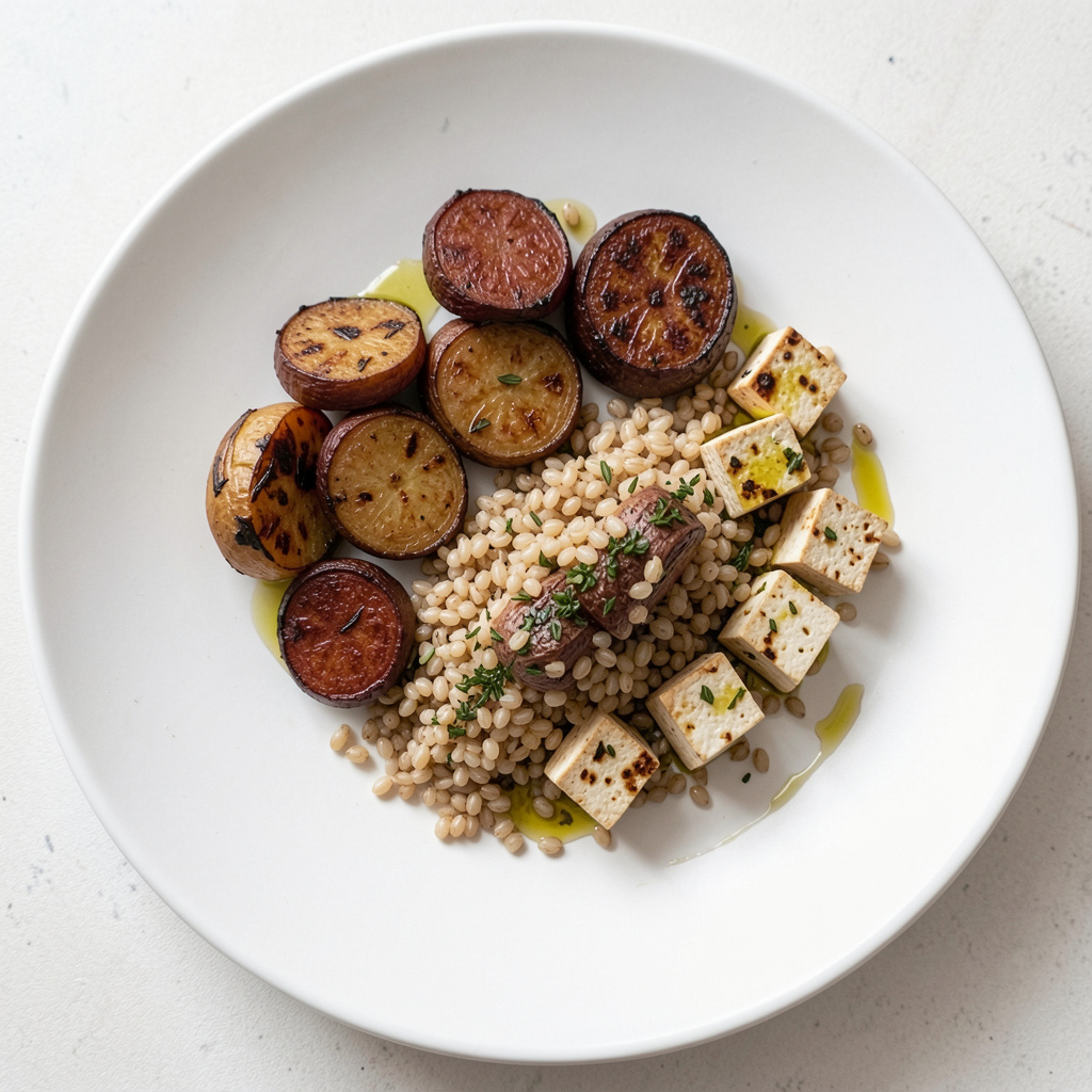 Balanced meal with vegetables, grains, and protein
