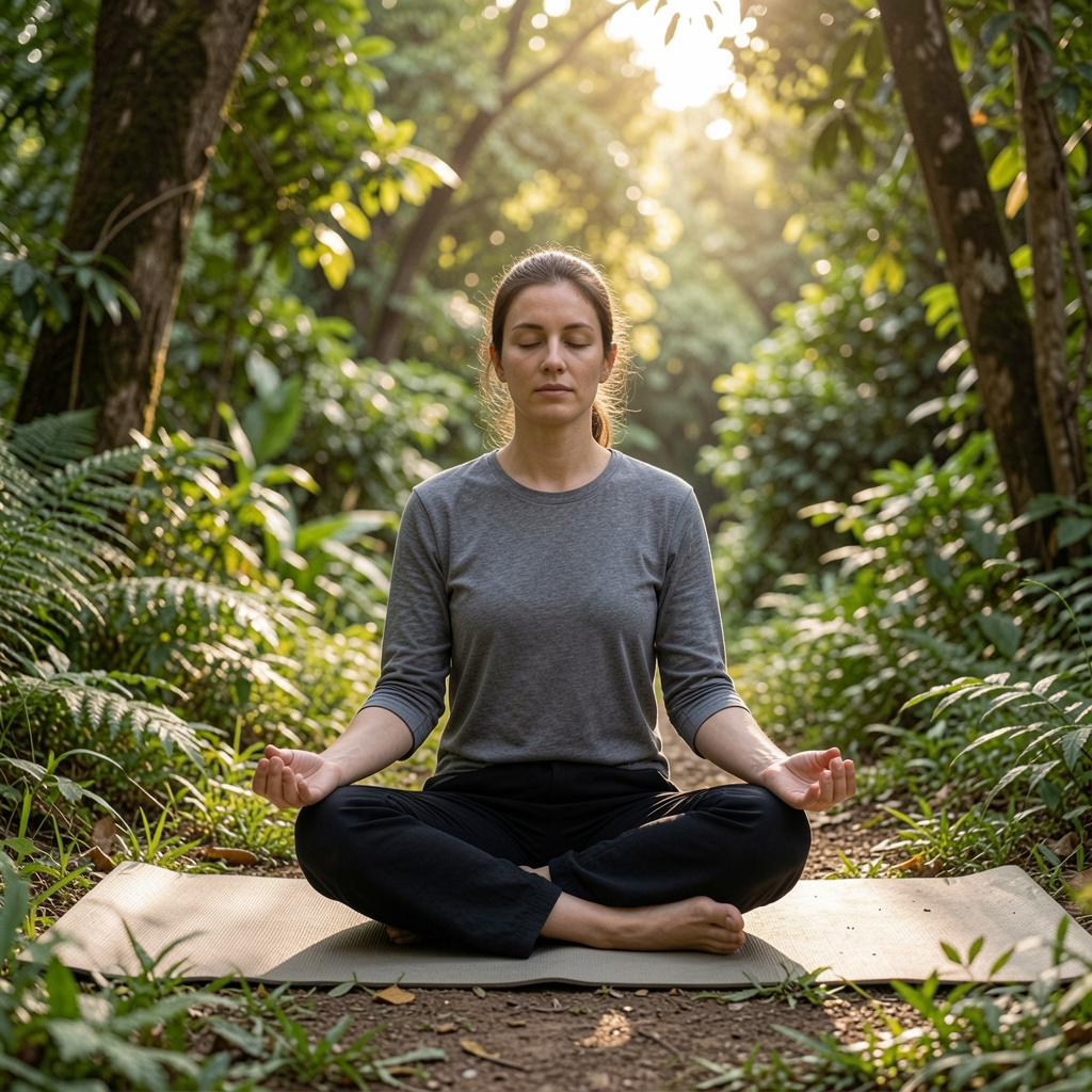 Person sitting in meditation posture in natural setting