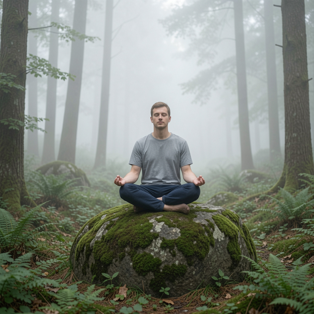 Person practicing mindfulness in a peaceful setting
